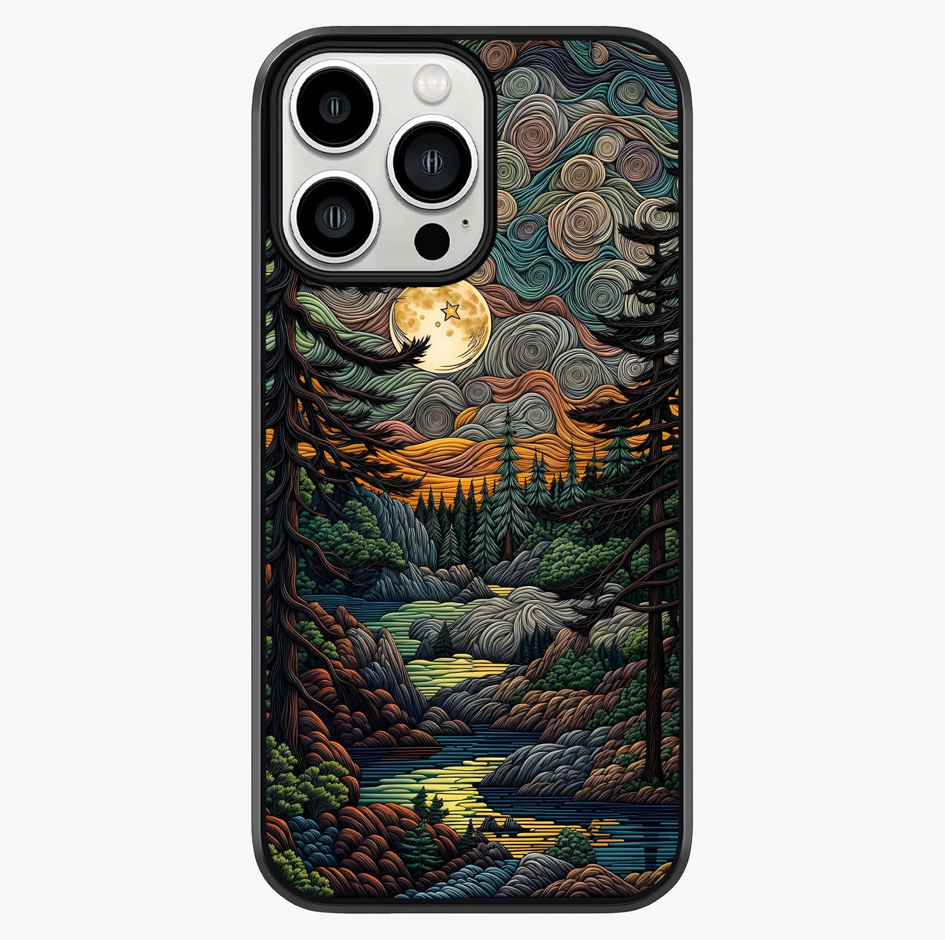 Moonlight Forest Dream Glass Case showing full back design in clean flat view with glossy glass finish.