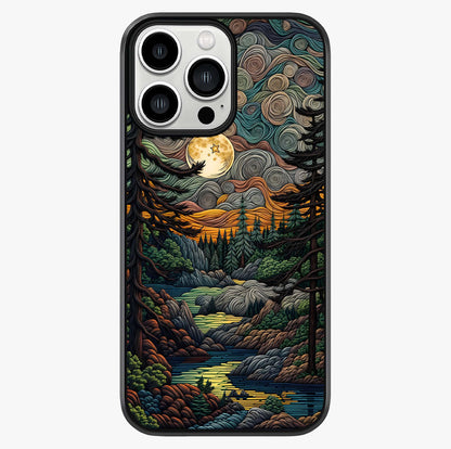 Moonlight Forest Dream Glass Case showing full back design in clean flat view with glossy glass finish.