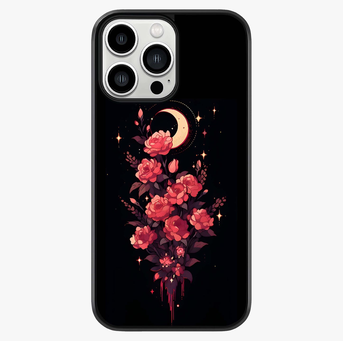 Moonlit Floral Elegance Glass Case showing full back design in clean flat view with glossy glass finish.