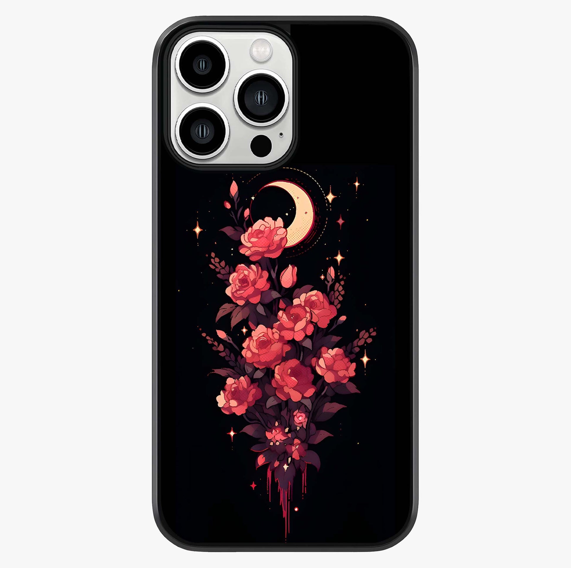 Moonlit Floral Elegance Glass Case showing full back design in clean flat view with glossy glass finish.
