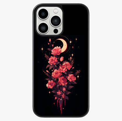 Moonlit Floral Elegance Glass Case showing full back design in clean flat view with glossy glass finish.