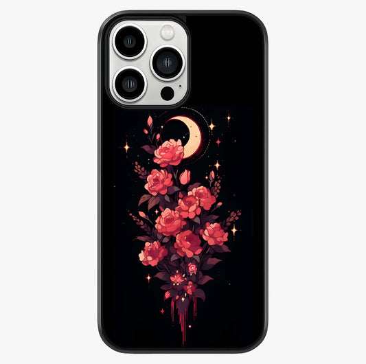 Moonlit Floral Elegance Glass Case showing full back design in clean flat view with glossy glass finish.