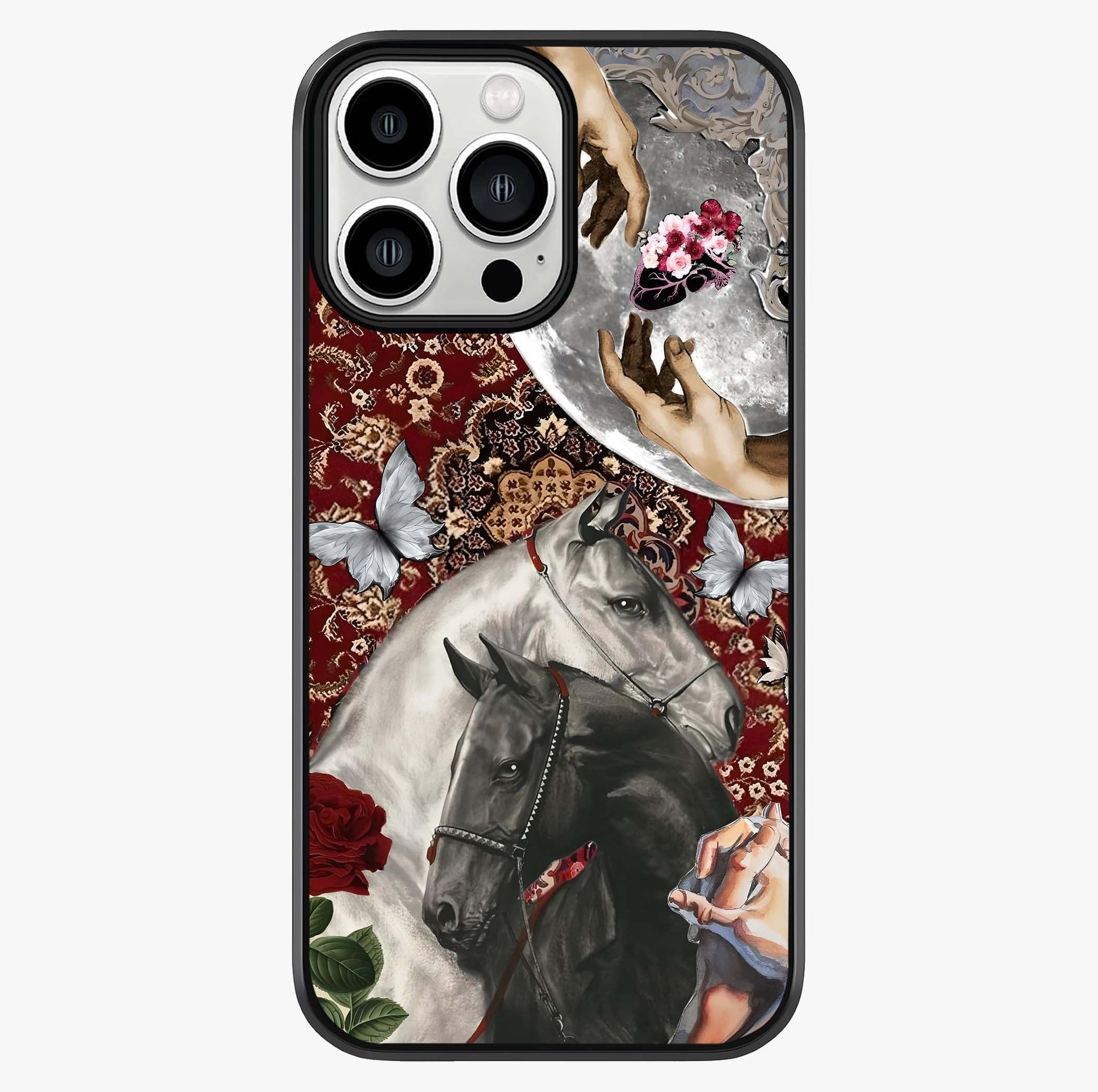 Moonlit Royal Stallion Glass Case showing full back design in clean flat view with glossy glass finish.