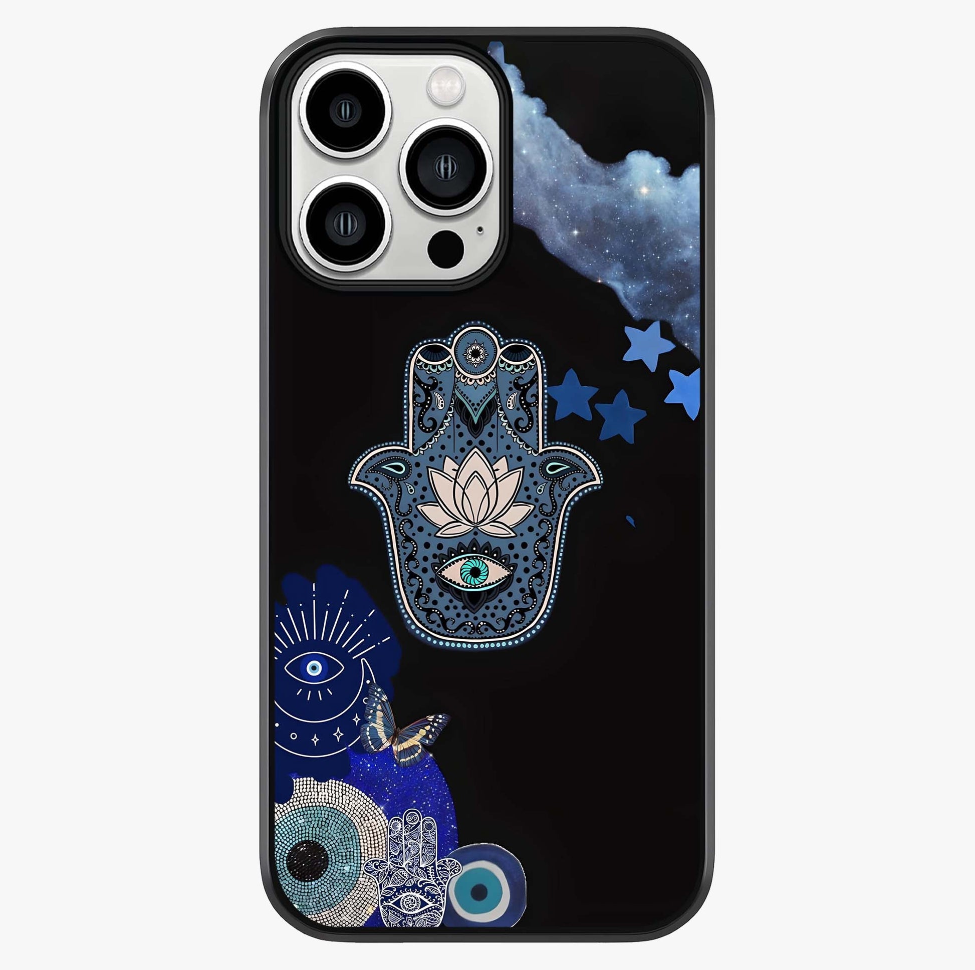 Mystic Hand Aura Glass Case showing full back design in clean flat view with glossy glass finish.