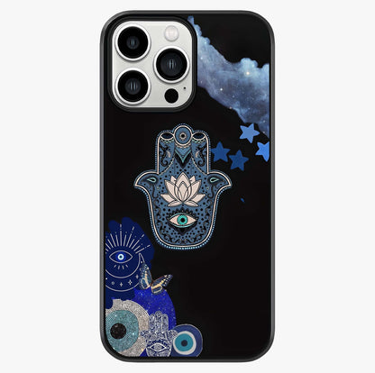 Mystic Hand Aura Glass Case showing full back design in clean flat view with glossy glass finish.