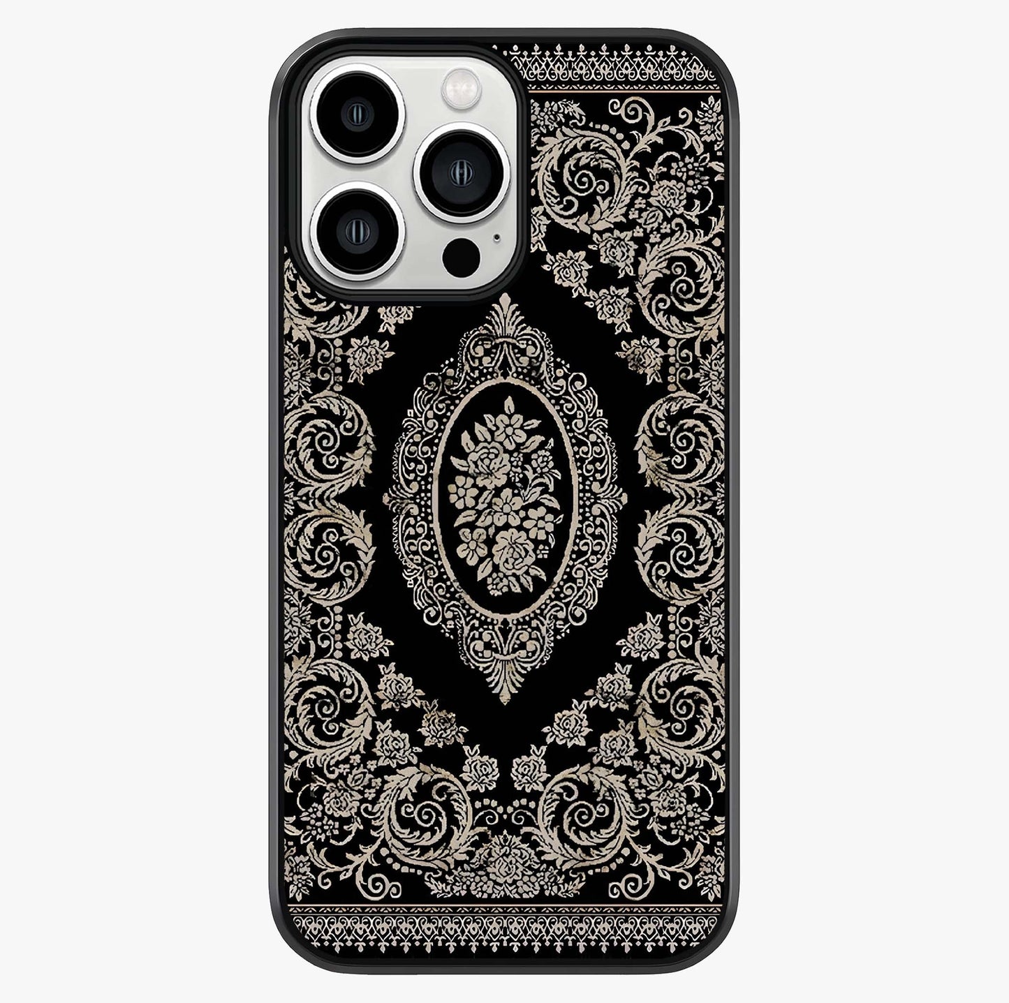 Noir Bloom Elegance Glass Case showing full back design in clean flat view with glossy glass finish.