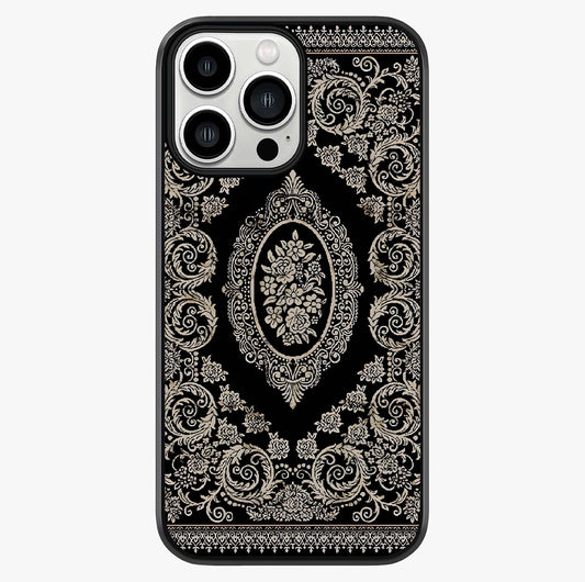 Noir Bloom Elegance Glass Case showing full back design in clean flat view with glossy glass finish.