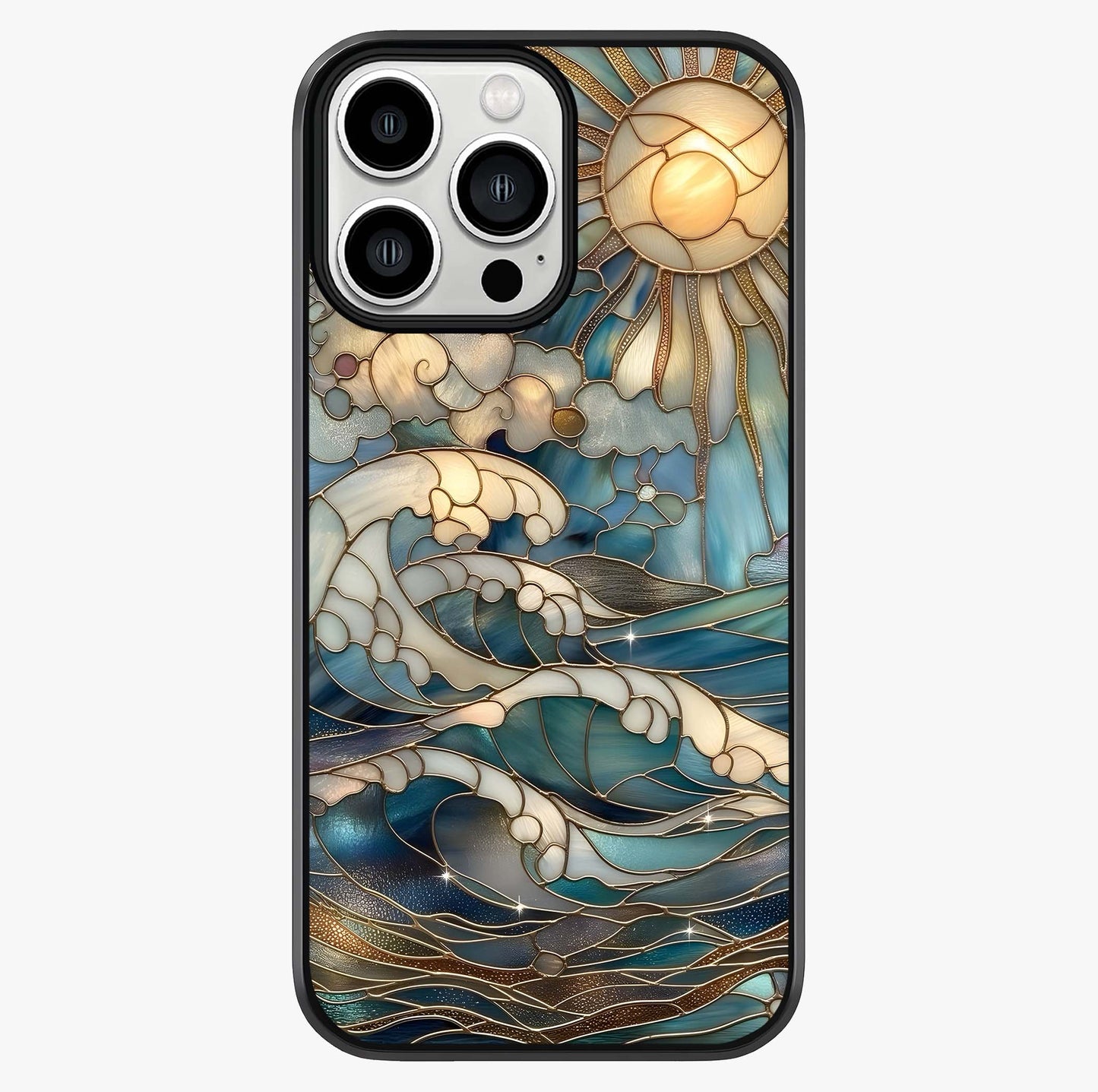 Oceanic Stained Printed Glass Case showing full back design in clean flat view with glossy glass finish.