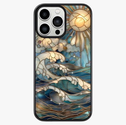 Oceanic Stained Printed Glass Case showing full back design in clean flat view with glossy glass finish.