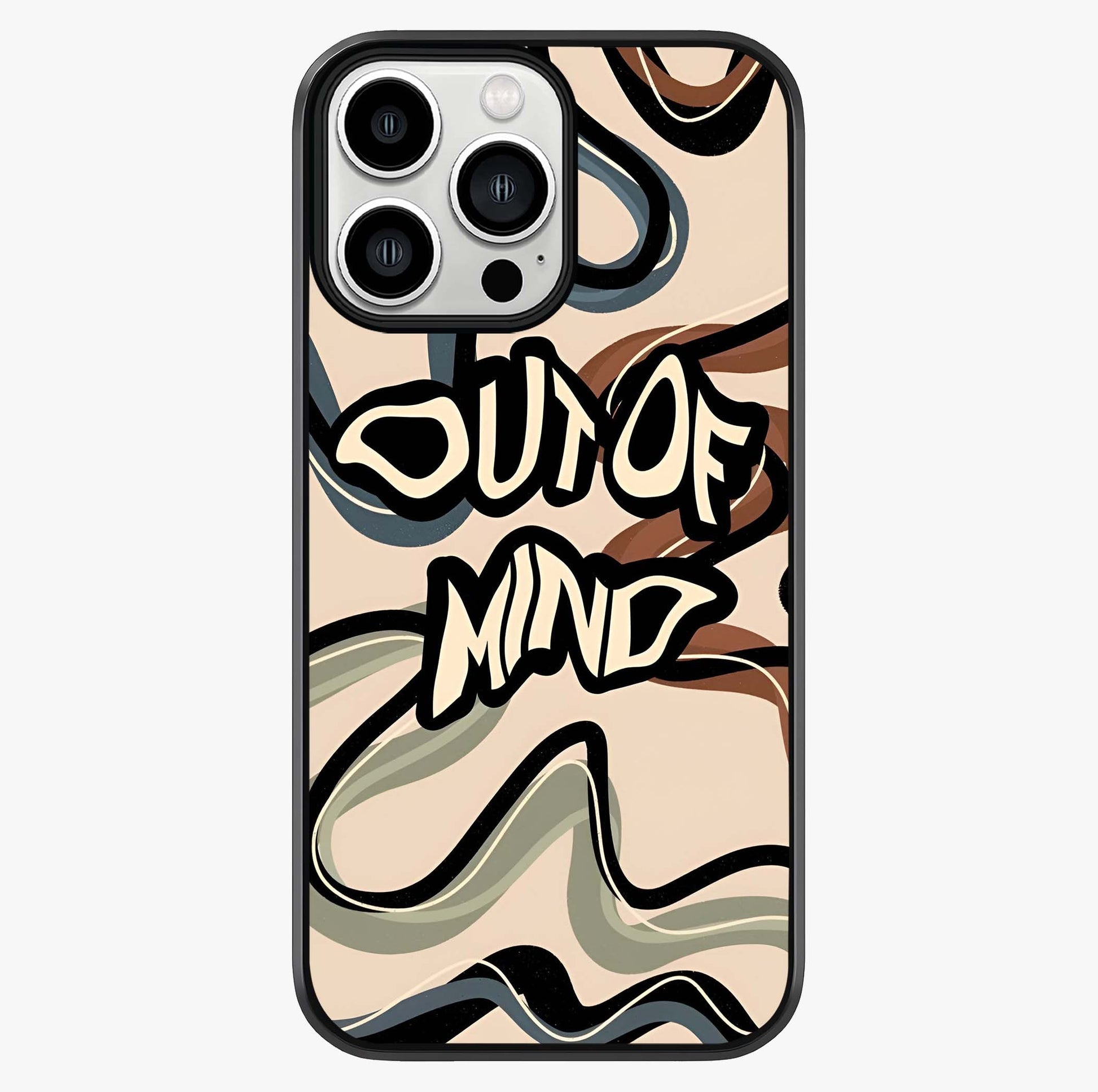 Out Of Mind Glass Case showing full back design in clean flat view with glossy glass finish.
