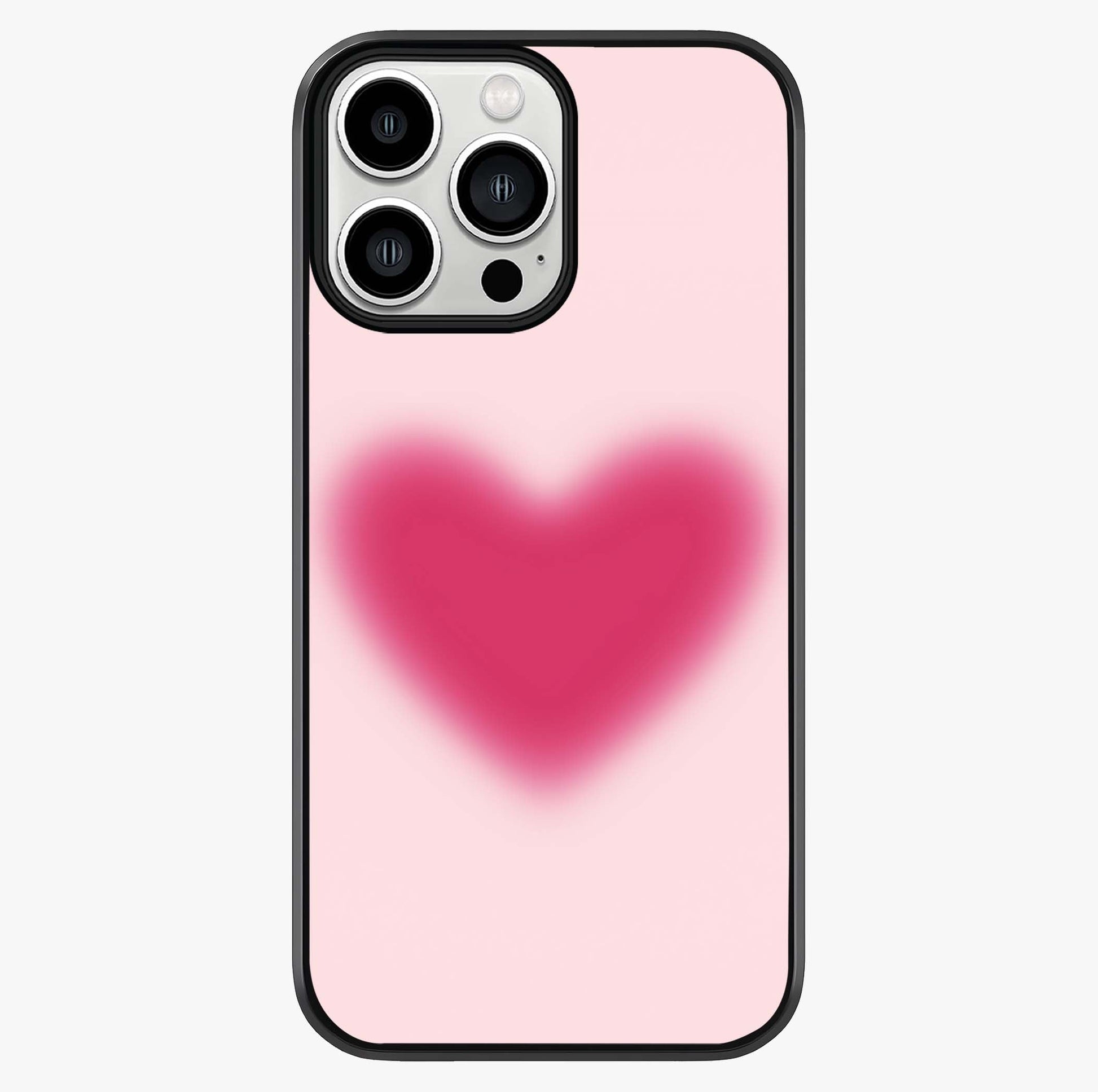 Pink Aura Heart Glass Case showing full back design in clean flat view with glossy glass finish.