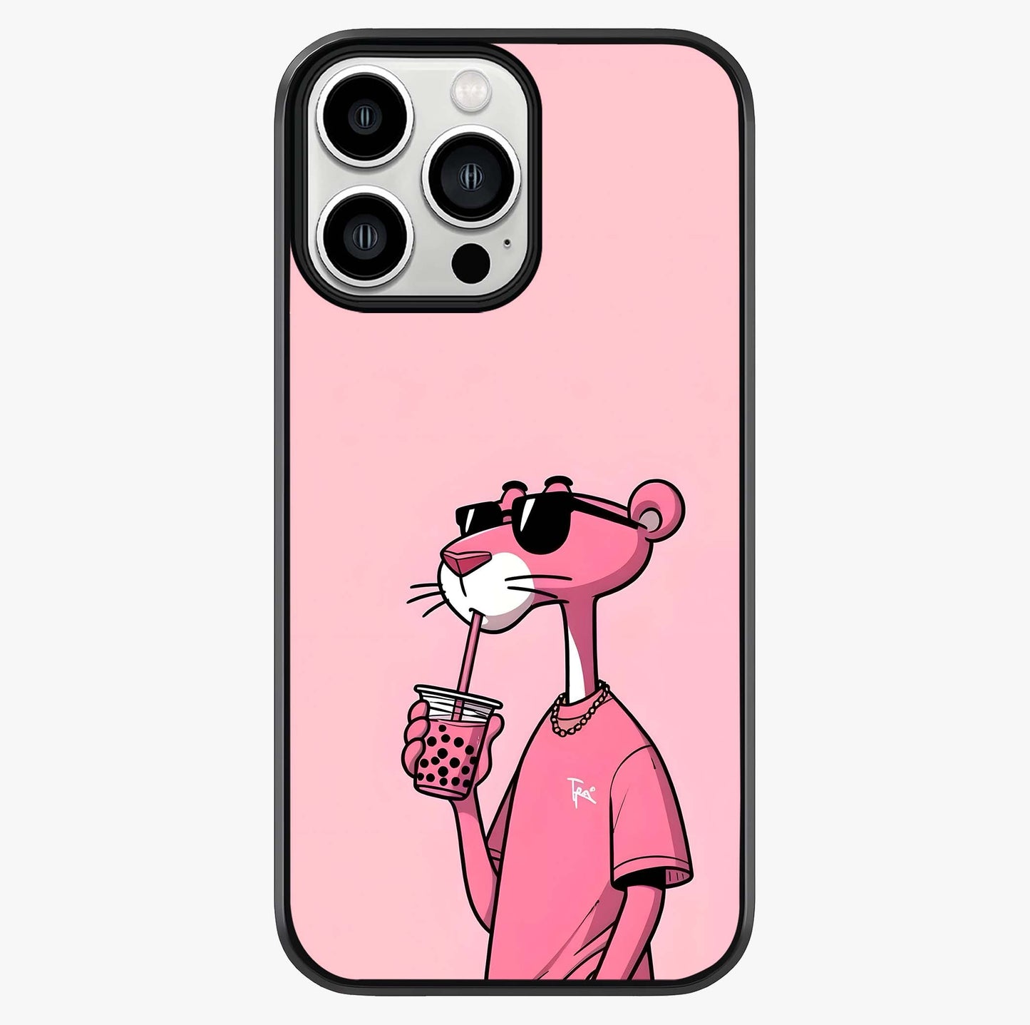 Pink Panther Glass Case showing full back design in clean flat view with glossy glass finish.