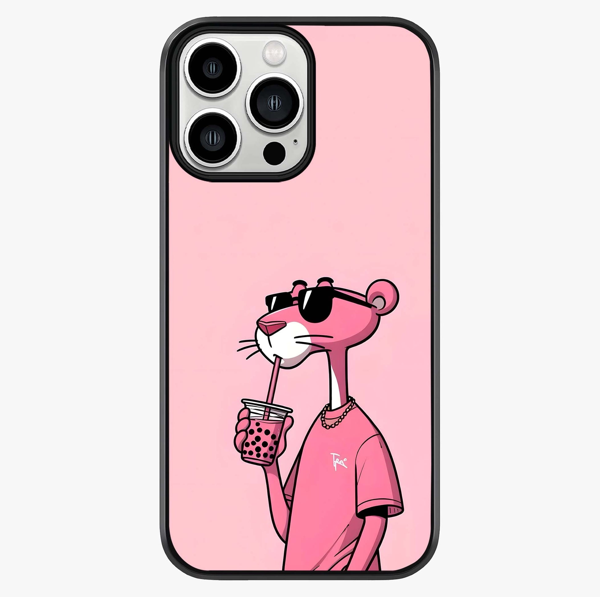 Pink Panther Glass Case showing full back design in clean flat view with glossy glass finish.