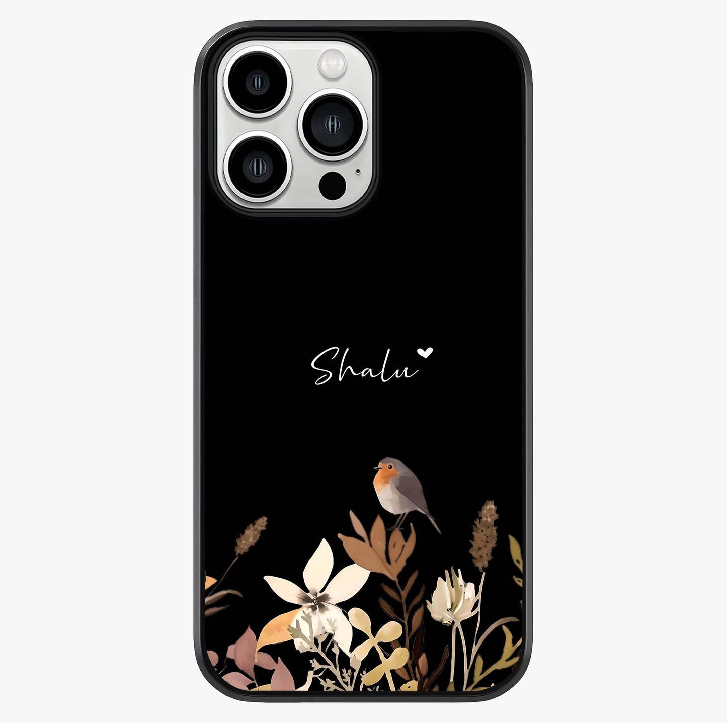 Quiet Garden Tune Custom Name Glass Case showing full back design in clean flat view with glossy glass finish.
