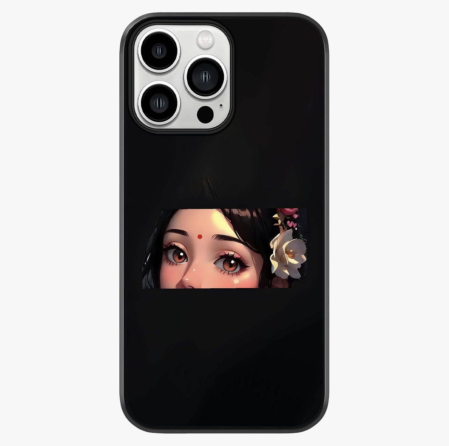Radha Divine Embrace Glass Case showing full back design in clean flat view with glossy glass finish.
