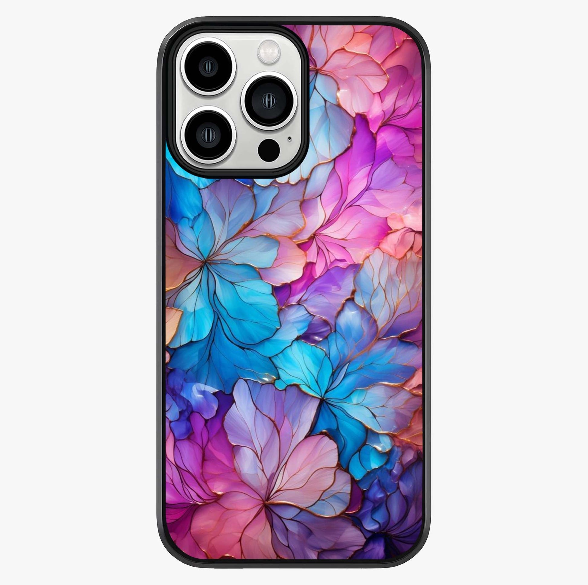 Radiant Floral Whirl Glass Case showing full back design in clean flat view with glossy glass finish.