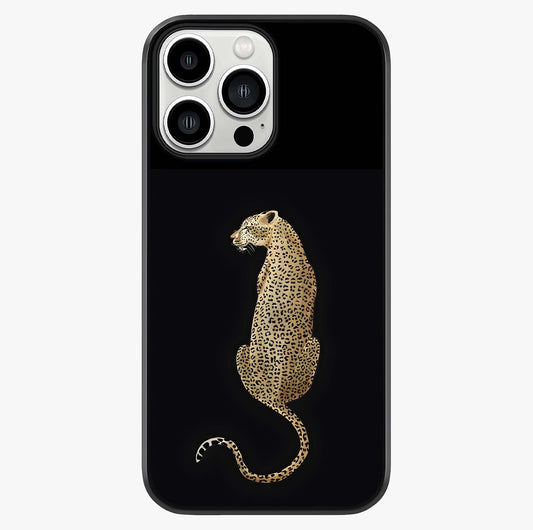 Regal Leopard Glass Case showing full back design in clean flat view with glossy glass finish.