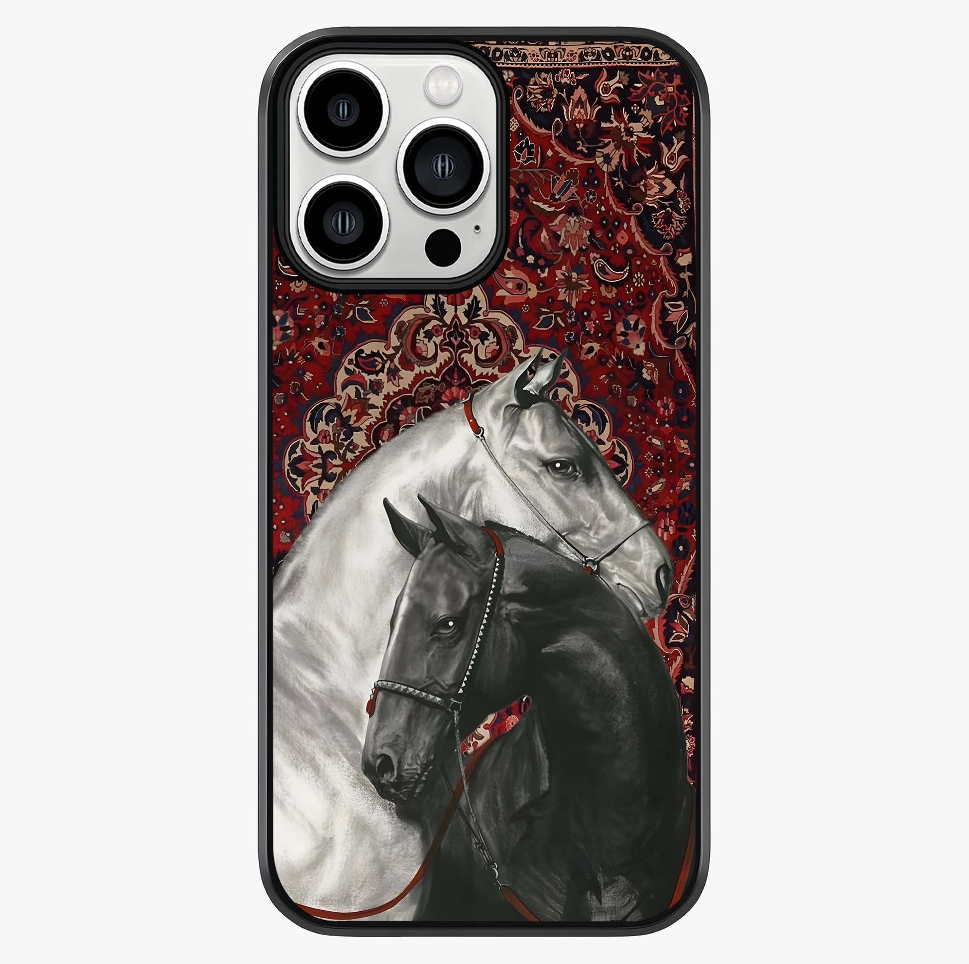 Regal Stallion Tapestry Glass Case showing full back design in clean flat view with glossy glass finish.