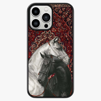 Regal Stallion Tapestry Glass Case showing full back design in clean flat view with glossy glass finish.