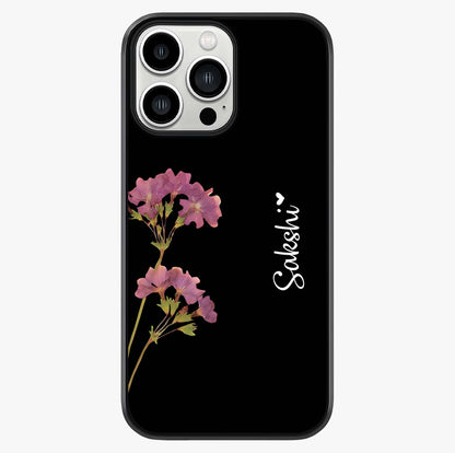 Riching Lavender Flower Custom Name Glass Case showing full back design in clean flat view with glossy glass finish.