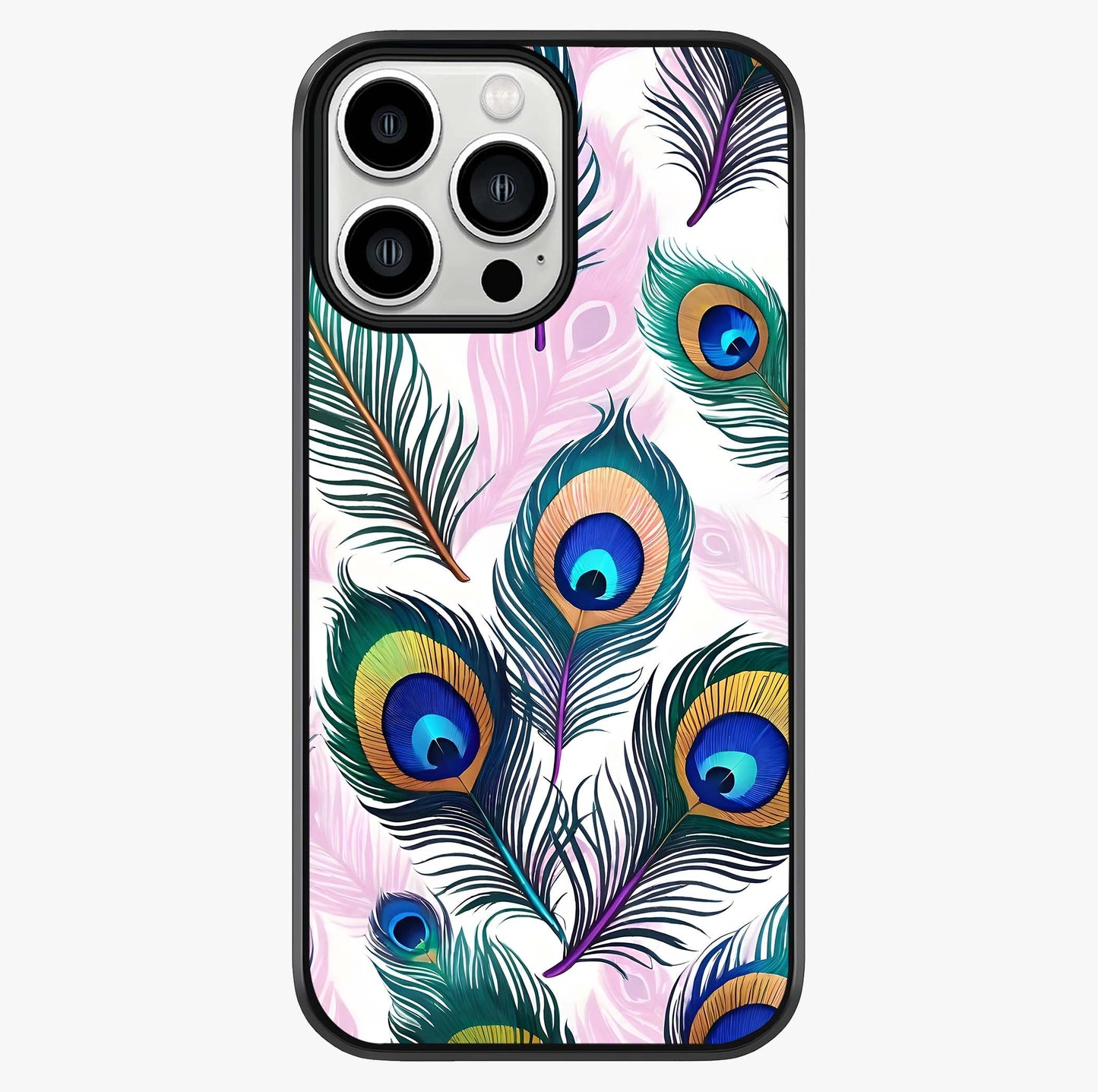 Royal Peacock Feathers Glass Case showing full back design in clean flat view with glossy glass finish.