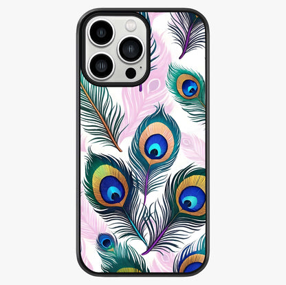 Royal Peacock Feathers Glass Case showing full back design in clean flat view with glossy glass finish.