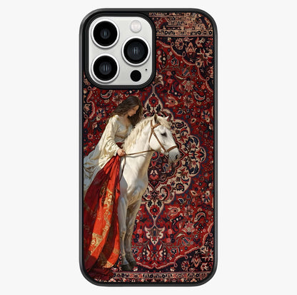 Royal Rider Tapestry Glass Case showing full back design in clean flat view with glossy glass finish.
