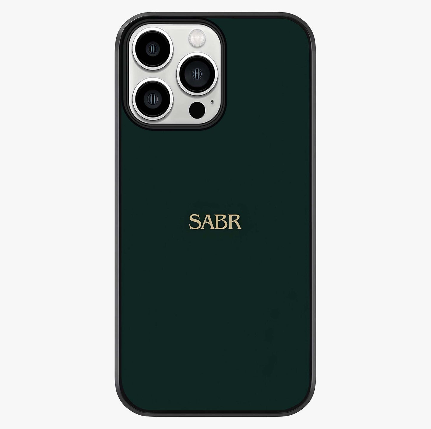Sabr Minimal Patience Glass Case showing full back design in clean flat view with glossy glass finish.