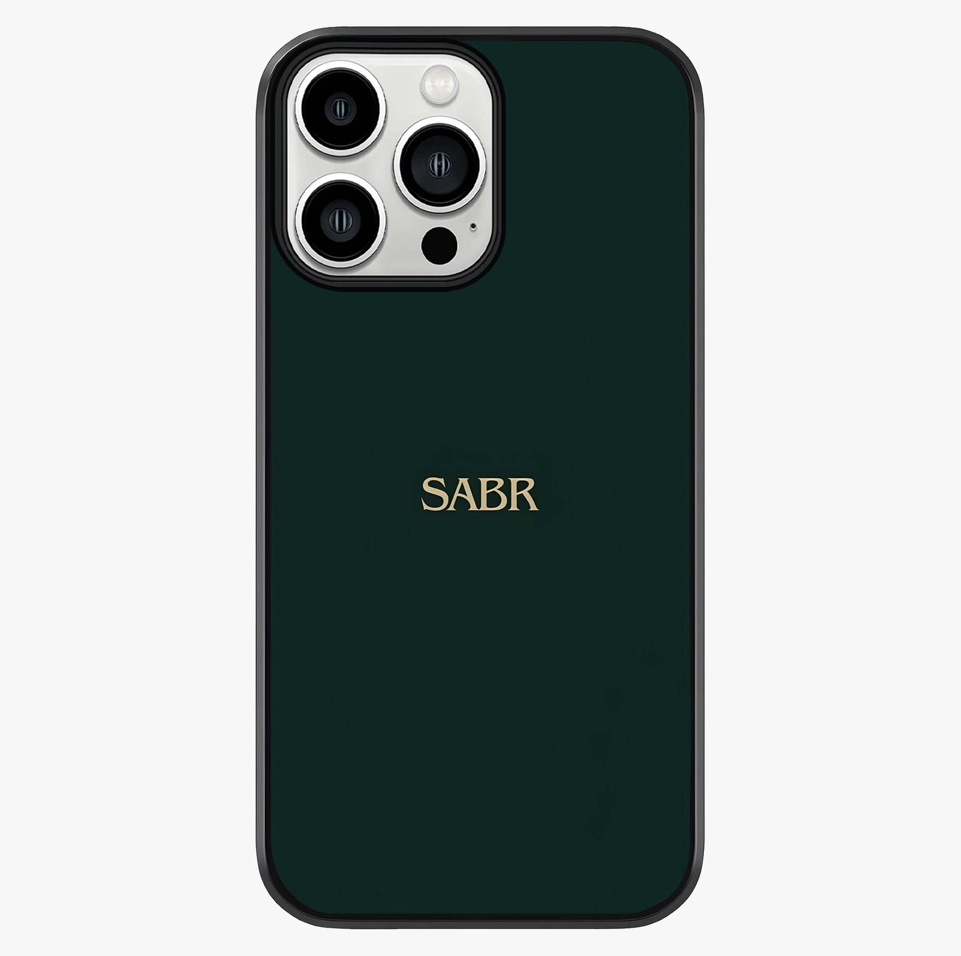 Sabr Minimal Patience Glass Case showing full back design in clean flat view with glossy glass finish.