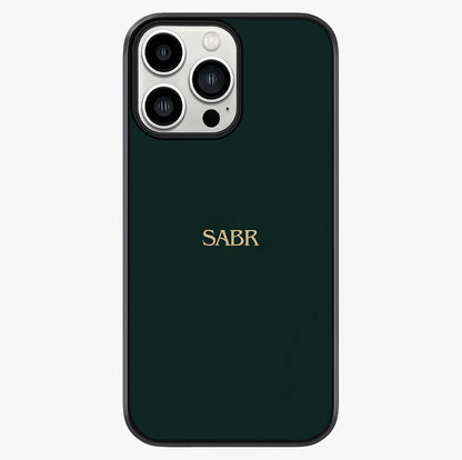 Sabr Minimal Patience Glass Case showing full back design in clean flat view with glossy glass finish.
