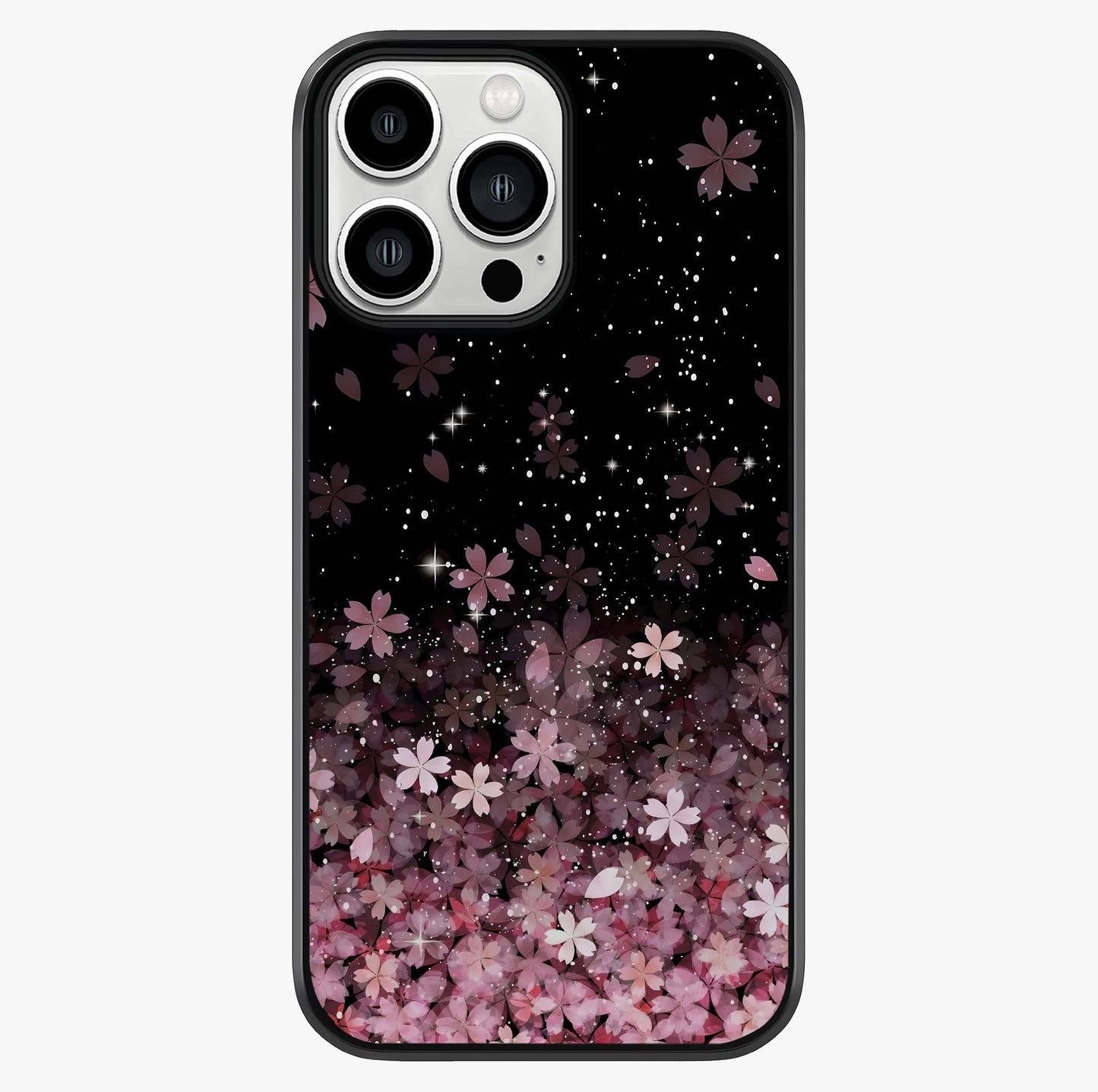 Small Starry Flowers Glass Case showing full back design in clean flat view with glossy glass finish.