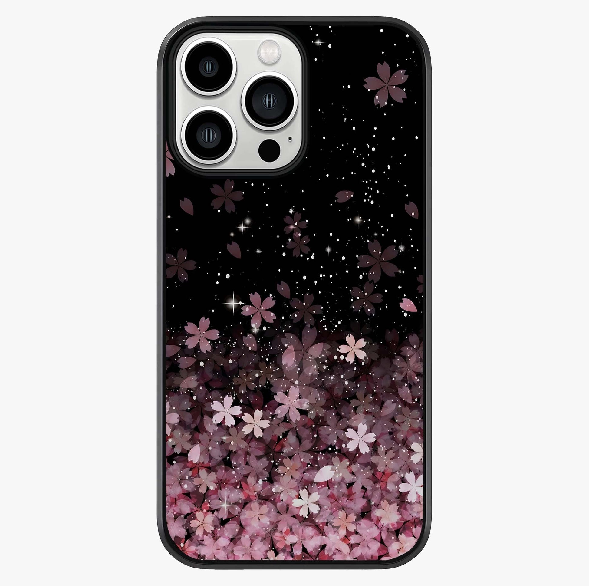 Small Starry Flowers Glass Case showing full back design in clean flat view with glossy glass finish.