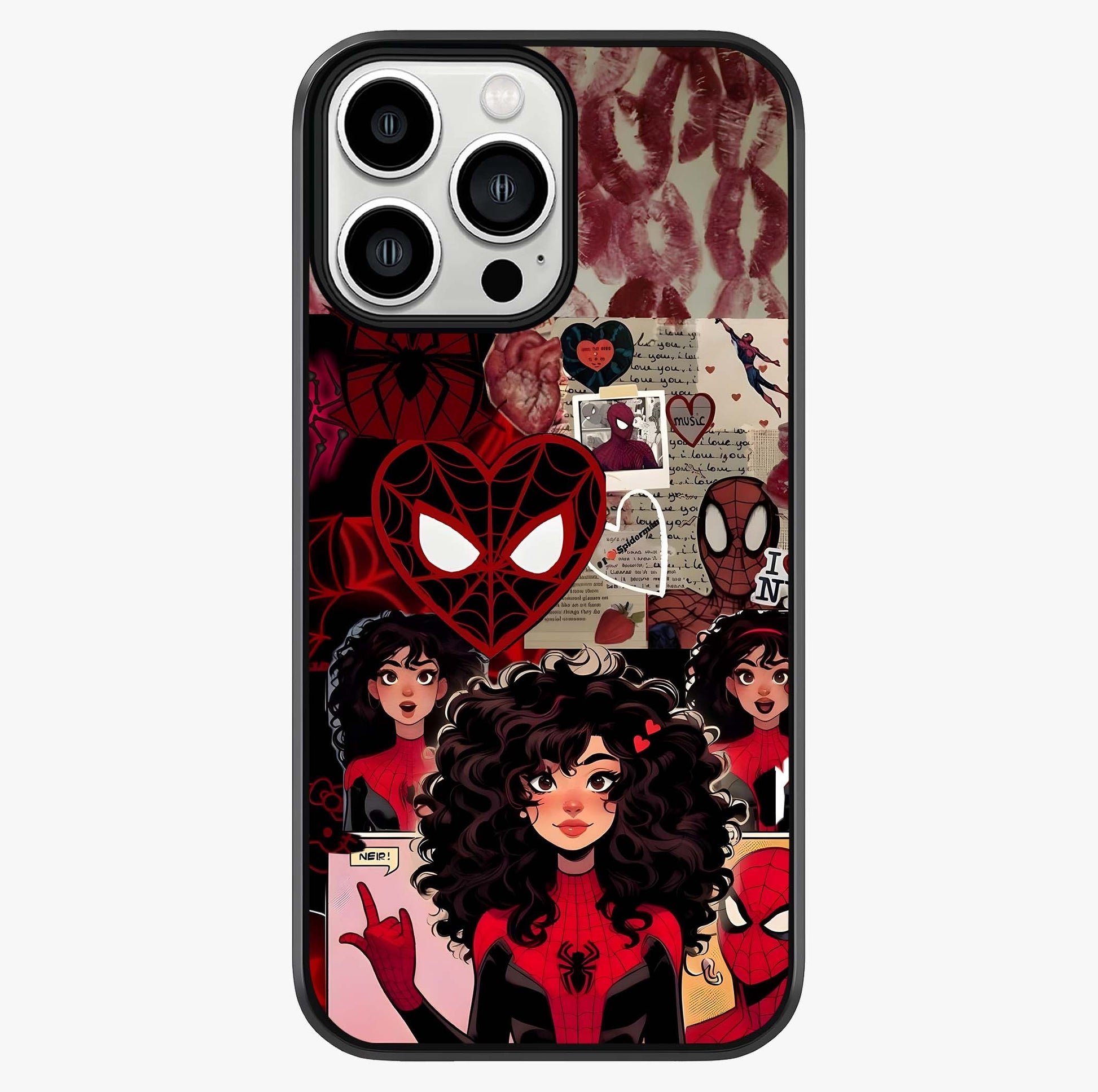 Spider Love Story Glass Case showing full back design in clean flat view with glossy glass finish.