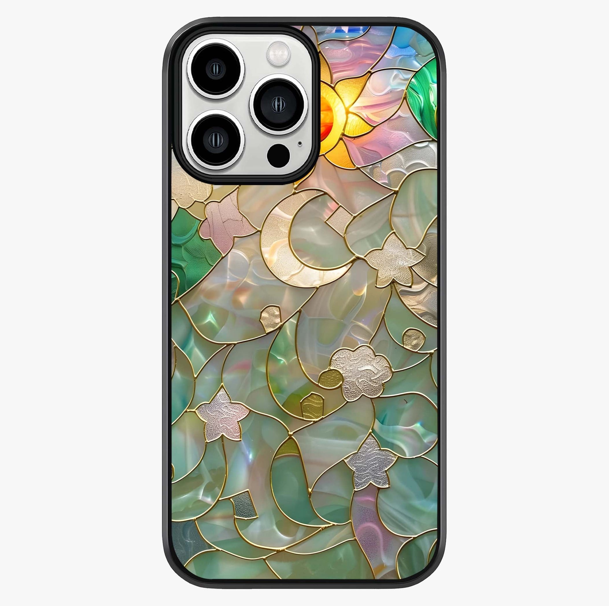 Stained Sunrise Glow Glass Case showing full back design in clean flat view with glossy glass finish.