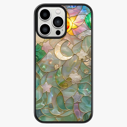 Stained Sunrise Glow Glass Case showing full back design in clean flat view with glossy glass finish.