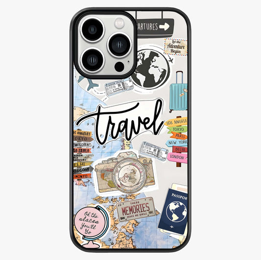 Wanderlust Journal Glass Case showing full back design in clean flat view with glossy glass finish.