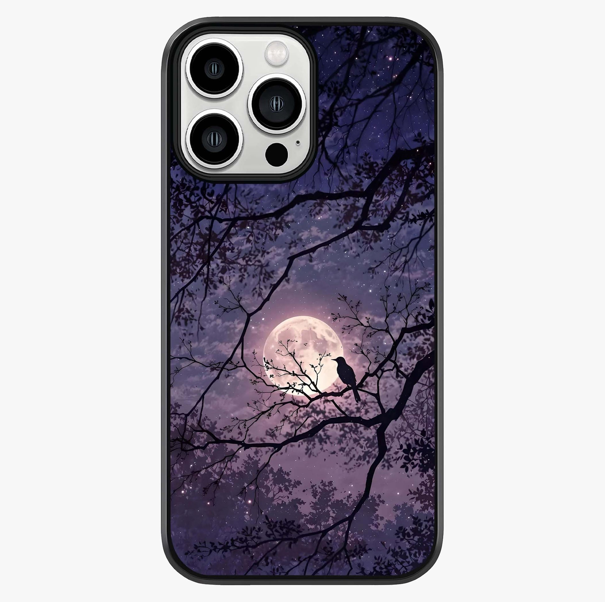 Whispering Moon Silence Glass Case showing full back design in clean flat view with glossy glass finish.