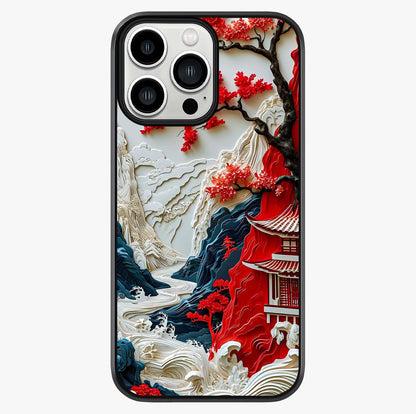 Whispers Of Sakura Waves Glass Case showing full back design in clean flat view with glossy glass finish.