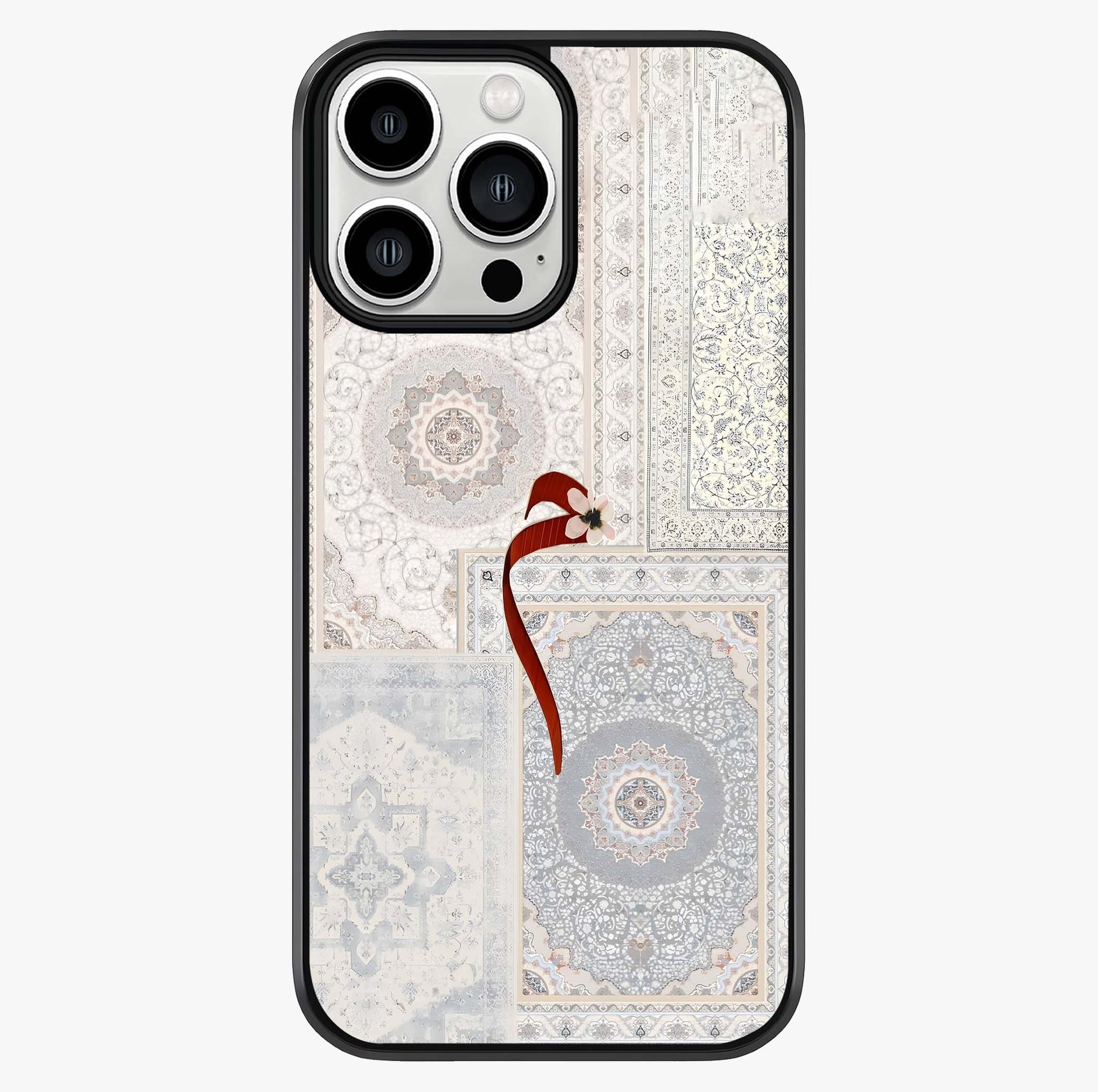 White Aesthetic Bow Glass Case showing full back design in clean flat view with glossy glass finish.