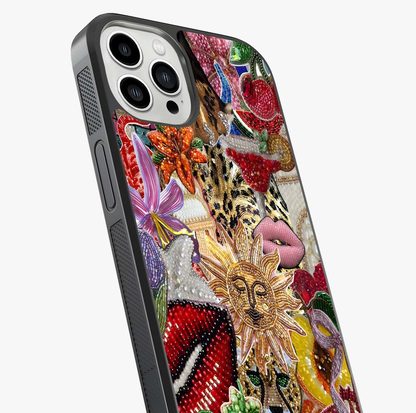 Beaded Fashion Jungle Glass Case captured at a warm angle highlighting gloss, texture and premium glass finish.