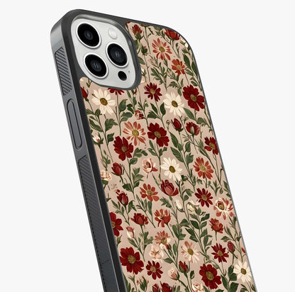 Biege Flower With Leaf Glass Case captured at a warm angle highlighting gloss, texture and premium glass finish.