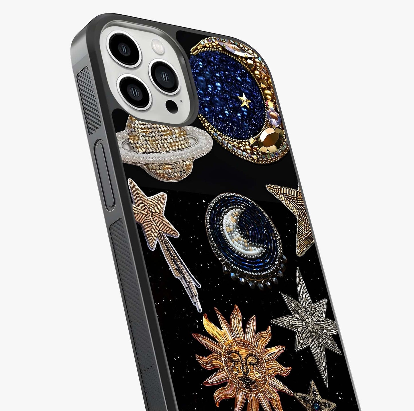 Celestial Gem Constellations Glass Case captured at a warm angle highlighting gloss, texture and premium glass finish.