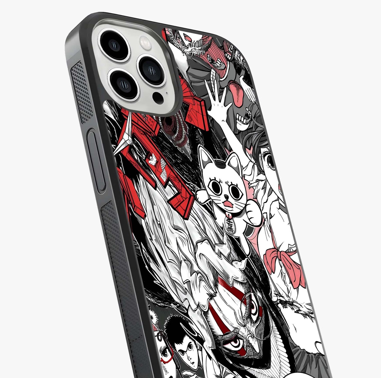 Crimson Chaos Panel Glass Case captured at a warm angle highlighting gloss, texture and premium glass finish.