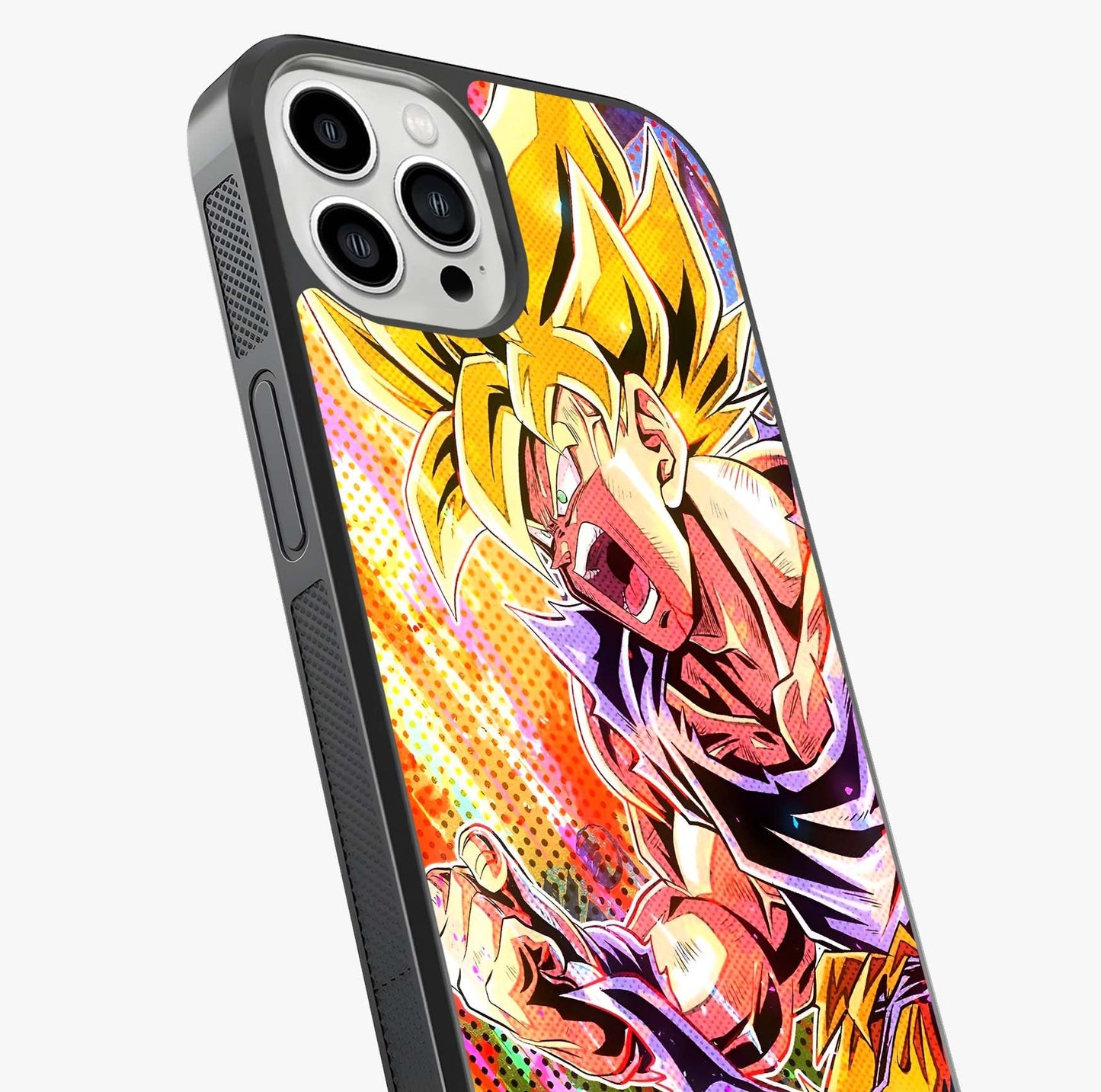 Firing Goku Glass Case captured at a warm angle highlighting gloss, texture and premium glass finish.