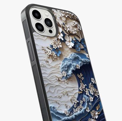 Floral Wave Origami Glass Case captured at a warm angle highlighting gloss, texture and premium glass finish.