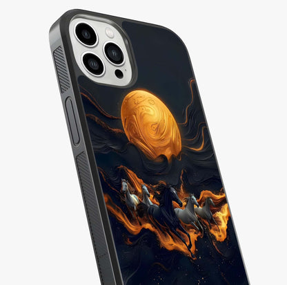 Golden Stallion Moonride Glass Case captured at a warm angle highlighting gloss, texture and premium glass finish.