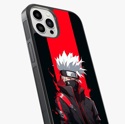 Kakashi Scarlet Shadow Glass Case captured at a warm angle highlighting gloss, texture and premium glass finish.