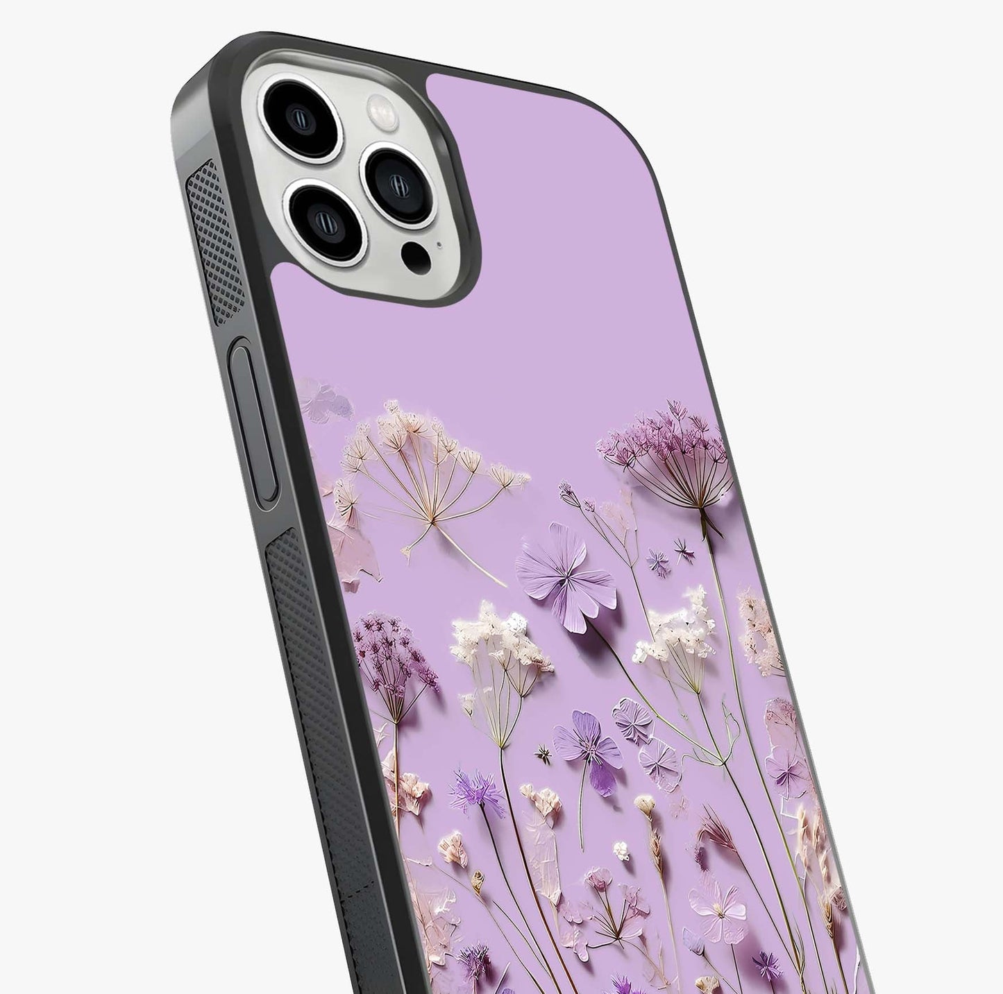 Lavender Blossom Dream Glass Case captured at a warm angle highlighting gloss, texture and premium glass finish.