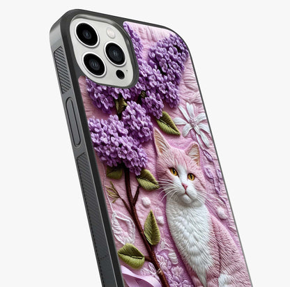 Lavender Cat Whimsy Glass Case captured at a warm angle highlighting gloss, texture and premium glass finish.