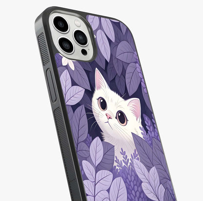 Lilac Hide Peek Cat Glass Case captured at a warm angle highlighting gloss, texture and premium glass finish.